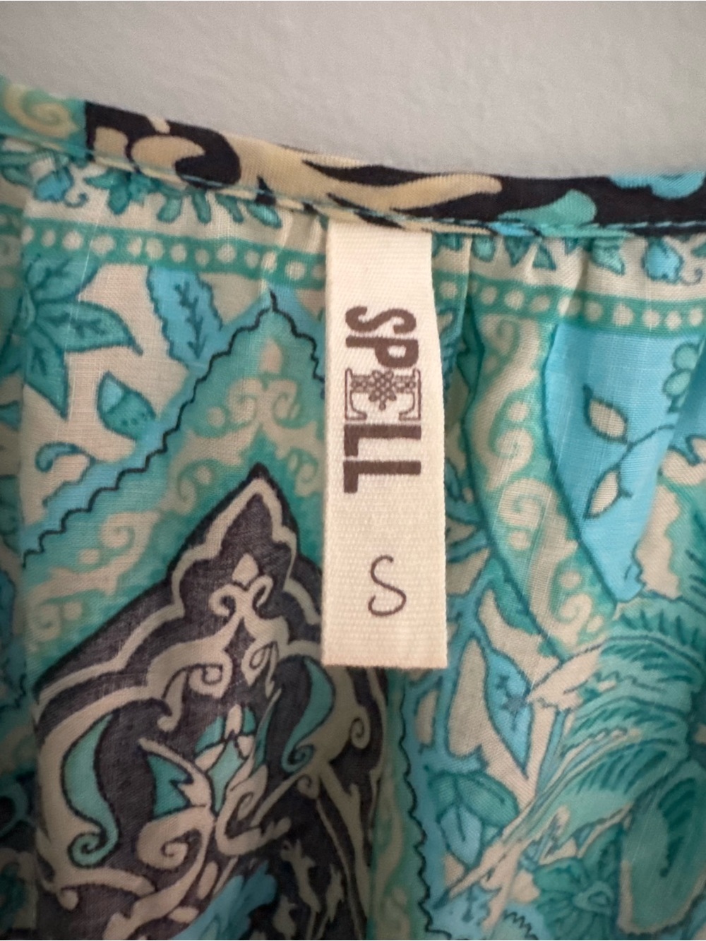 The Spell & The Gypsy Collective Aloha Fox Wrap Gown mermaid teal size S - Picture 6 of 8
